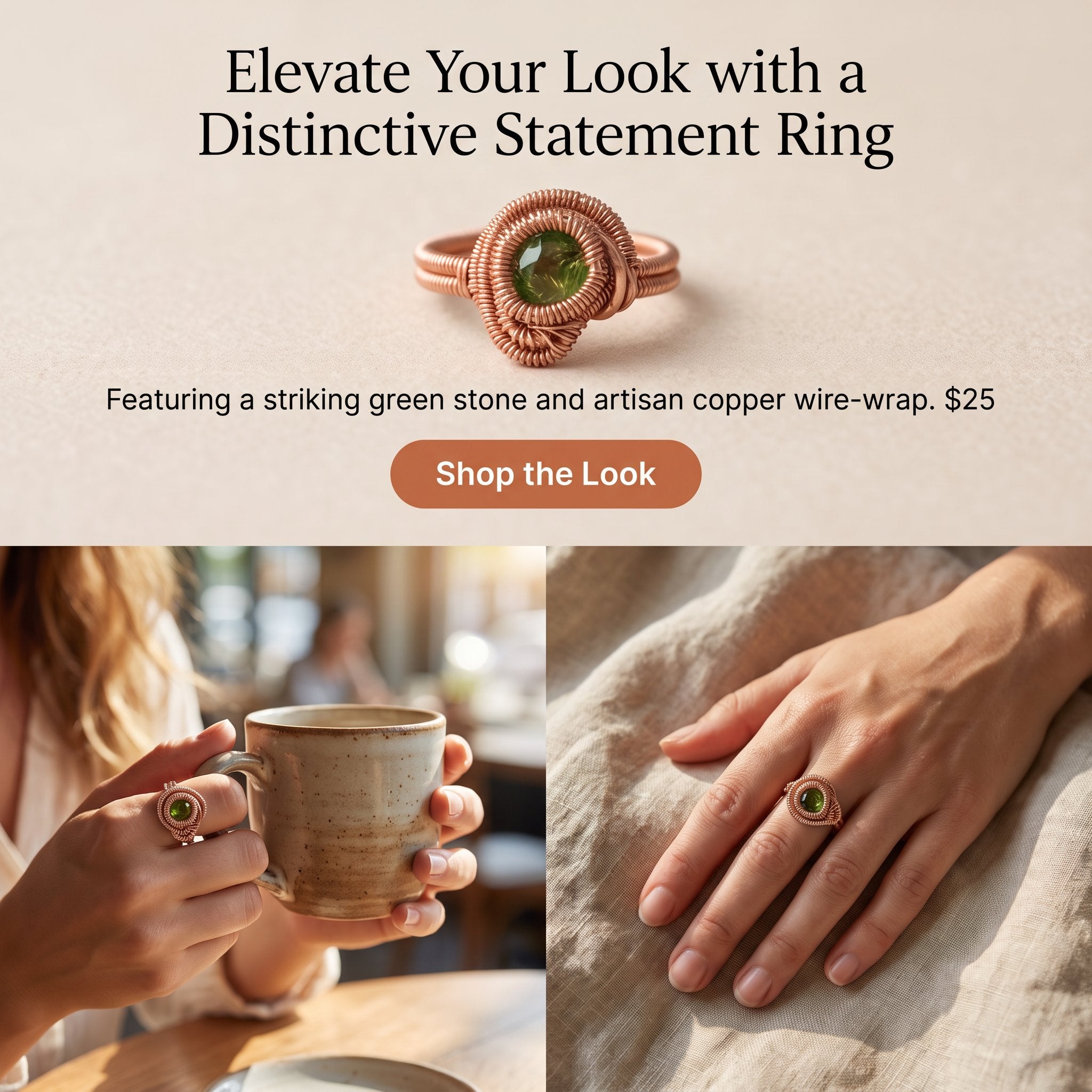 Halo wrapped copper ring